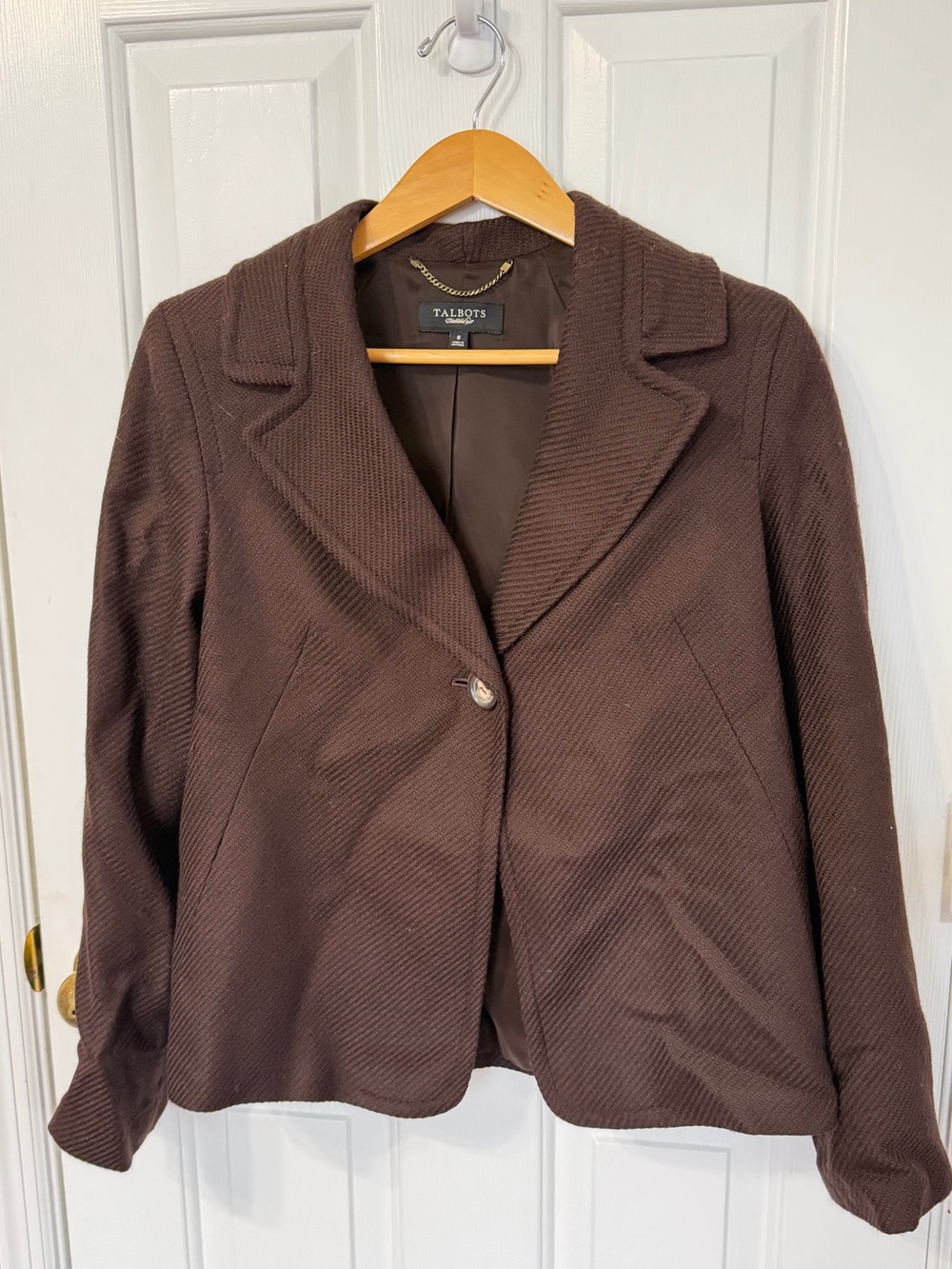Women's Talbots Brown Twill Wool Blazer Size 8 Lined Suit Jacket